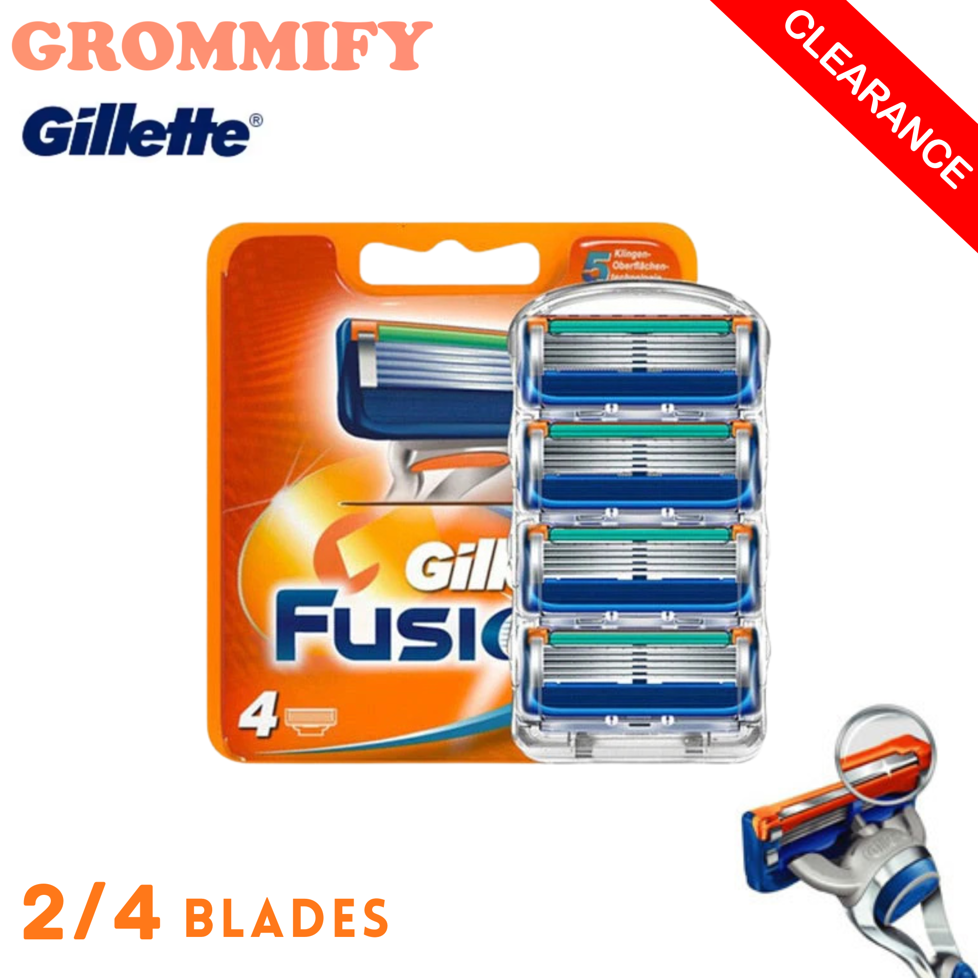 Gillette Fusion Razor Blades | 5-Layer Replacement Cartridge for Men’s Smooth Shaving | Pack of 2 or 4